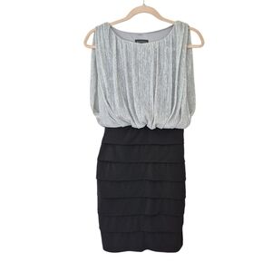 Enfocus Studio Silver & Black Party Dress Blouson Top & Bodycon Skirt